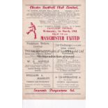 MANCHESTER UNITED Programme for the away Friendly v. Chester 1/3/1961, vertical fold. Fair to