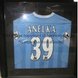 NICOLAS ANELKA MANCHESTER CITY SHIRT A 32" X 31" framed and glazed, sky blue Manchester City