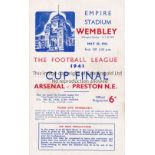 1941 WAR CUP FINAL AT WEMBLEY / ARSENAL V PRESTON NORTH END Programme has a very slight horizontal