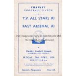 ARSENAL Programme for T.V. All Stars XI v Past Arsenal XI 26/4/1959 at Finchley F.C. The Arsenal