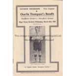 HEREFORD UNITED V SHEFFIELD UNITED 1958 Programme for Charlie Thompson's Benefit match at Hereford