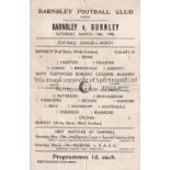 BARNSLEY v BURNLEY Programme for the match at Barnsley 10/3/45 Football League North, creased and