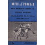 WEST BROMWICH ALBION Programme for the away friendly v. Ontario All-Stars 22/5/1959 in Toronto, very