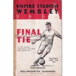 FA CUP FINAL 1939 Programme Portsmouth v Wolverhampton Wanderers FA Cup Final 29/4/1939. Tape mark
