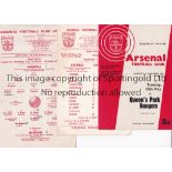 ARSENAL Five home programmes for London Challenge Cup matches v. QPR Final 65/6 and single cards