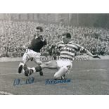 AUTOGRAPHED CELTIC v HEARTS 1961 Photo 8" x 6" Pat Crerand of Celtic tackling Willie Wallace of