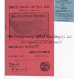 CRYSTAL PALACE V BRENTFORD 1933 Programme and Match Ball Section ticket for the League match at