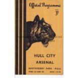 HULL CITY V ARSENAL 1954 Programme for the Friendly at Hull 23/3/1954. Good