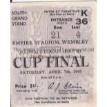 1945 FL SOUTH CUP FINAL / CHELSEA V MILLWALL Seat ticket for the match at Wembley 7/4/1945.