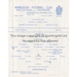 TOTTENHAM HOTSPUR Single sheet programme for the away Met. Lge. match v. Wimbledon Reserves 3/9/