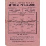 ARSENAL V READING 1942 Single sheet Arsenal home programme for the FL South match 24/10/1942, name