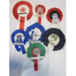 FOREIGN FOOTBALL ROSETTES Eight rosettes from the 1960's inc. AC Milan, A.D.O. Den Hague, Rouen, Red