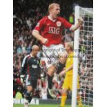 AUTOGRAPHED PAUL SCHOLES 2006 Photo 16" x 12" of Scholes celebrating after scoring the opening