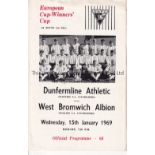 DUNFERMLINE ATH. V WEST BROMWICH ALBION 1969 Programme for the ECWC tie at Dunfermline 15/1/1969.