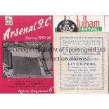 LIVERPOOL Three Liverpool away programmes v Bolton Wanderers 1946/47, Fulham , Arsenal 1949/50. Some