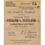 ENGLAND V SCOTLAND / WEMBLEY WIZARDS 1928 Ticket for the match at Wembley 31/3/1928. Generally good