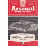 AT ARSENAL / DUNCAN EDWARDS Programme for British Army v Belgian Army at Arsenal 27/3/1957. Duncan