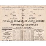 ARSENAL V SHEFFIELD WEDNESDAY 1933 Programme for the League match at Arsenal 14/4/1933, slightly