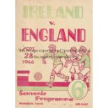 IRELAND V ENGLAND 1946 Programme for the International in Belfast 28/9/1946 with a coloured cover,