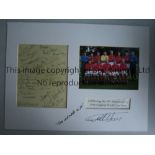 GEOFF HURST AUTOGRAPH A 16" X 12" mount which is signed by Hurst and has replica prints on the squad