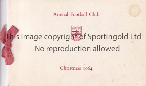 ARSENAL Official Arsenal 1964 Christmas card with red ribbon signed by Ian Ure. Fair to generally