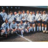 AUTOGRAPHED DERBY COUNTY 1975 Photo 16" x 12" of players and coaching staff posing with the First