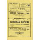 TOTTENHAM HOTSPUR Programme for the away Met. Lge. match v. Barnet Reserves 11/9/1965. Generally