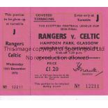 RANGERS V CELTIC 1978 Unused ticket for the Scottish League Cup Semi-Final at Hampden 13/12/1978.