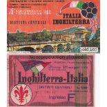 ITALY / ENGLAND Two Italy v England tickets 18/5/1952 in Florence and 14/6/1973 (World Cup