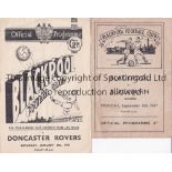 BLACKPOOL Two home programmes v Blackburn 8/9/47 and v Doncaster 28/1/50, FAC 4th round. Light