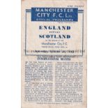 ENGLAND V SCOTLAND 1943 Programme for the International at Manchester City FC 16/10/1943. heavily