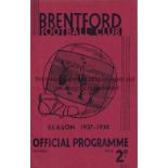 BRENTFORD Home programme v Chelsea 9/3/1938. Centre page detached. No writing. Fair to generally