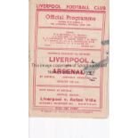 LIVERPOOL Home programme v. Arsenal 23/11/1946 in their Championship season. Score and ink marks