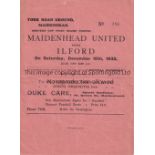 MAIDENHEAD UNITED V ILFORD 1932 Programme for the Amateur Cup tie at Maidenhead 10/12/1932, very