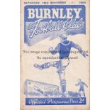 BURNLEY Home programme Reserves v Manchester United Reserves 18/11/1950. Rusty staples. Team changes