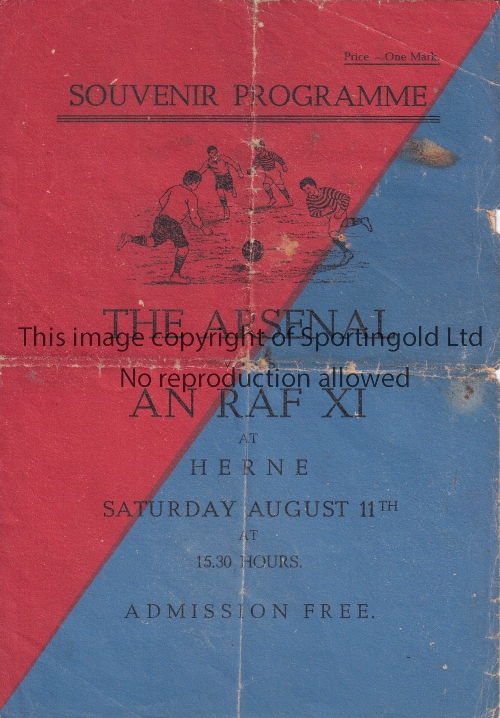 ARSENAL / WARTIME FOOTBALL IN GERMANY 1945 Programme for the postponed match v. An RAF XI 11/8/