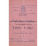 DULWICH HAMLET V SUTTON UNITED 1940 Programme for the South Eastern Combination match at Dulwich