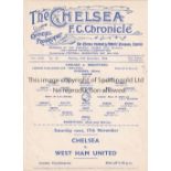 CHELSEA Single sheet home programme v Brentford London Challenge Cup Semi Final 12/11/1934. Ex Bound