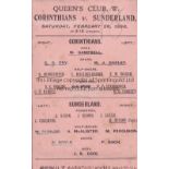 CORINTHIANS V SUNDERLAND 1898 Single card programme Corinthians v Sunderland at Queen's Club 26/2/