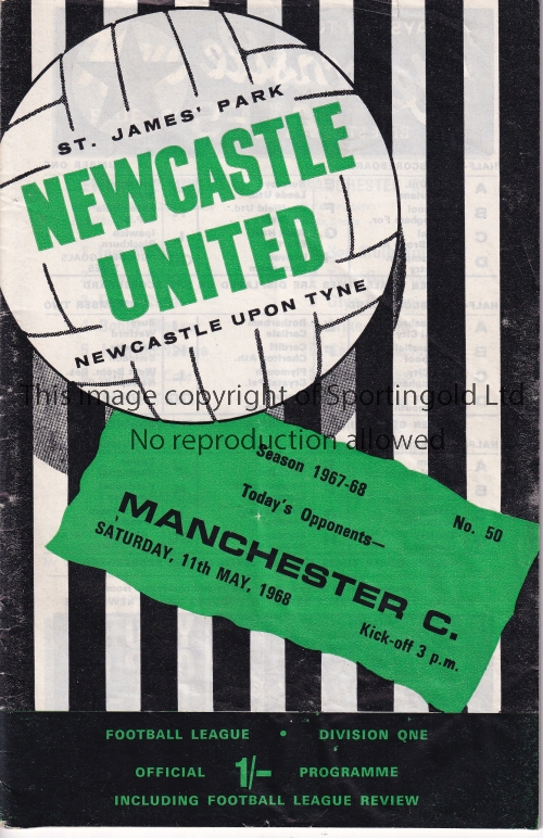 NEWCASTLE UNITED V MANCHESTER CITY 1968 Programme for the Championship decider at Newcastle 11/5/