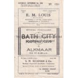 BATH CITY V AZ ALKMAAR 1946 Programme for the Friendly at Bath 7/9/1946, slightly creased and slight