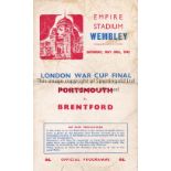 1942 LONDON WAR CUP FINAL / PORTSMOUTH V BRENTFORD Programme for the match at Wembley 30/5/1942,