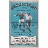 ENGLAND V SCOTLAND 1930 Programme for the International at Wembley 5/4/1930, slight repair to