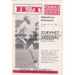 ARSENAL Programme for their first match in European competition away v Staevnet 25/9/1963 ICFC