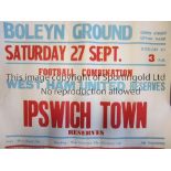 WEST HAM UNITED RESERVES V IPSWICH TOWN RESERVES 1980 Official 20" X 15" match poster 27/9/1980.