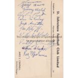 ST, JOHNSTONE AUTOGRAPHS 1949/50 An official postcard signed by 11 players including Canavan, Munro,