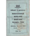 SCOTLAND V ENGLAND 1933 Programme for the International at Hampden Park 1/4/1933, slight vertical