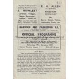 NORWICH CITY Programme for the away Eastern Counties League match v Harwich and Parkeston 29/1/1929,