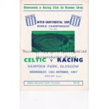 1967 INTERCONTINENTAL CUP FINAL Programme for Celtic at home v Racing 18/10/1967. Very good