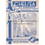 CHELSEA V ARSENAL 1937 Programme at Chelsea 9/10/1937. Not Ex Bound Volume. Staple rust. Team change